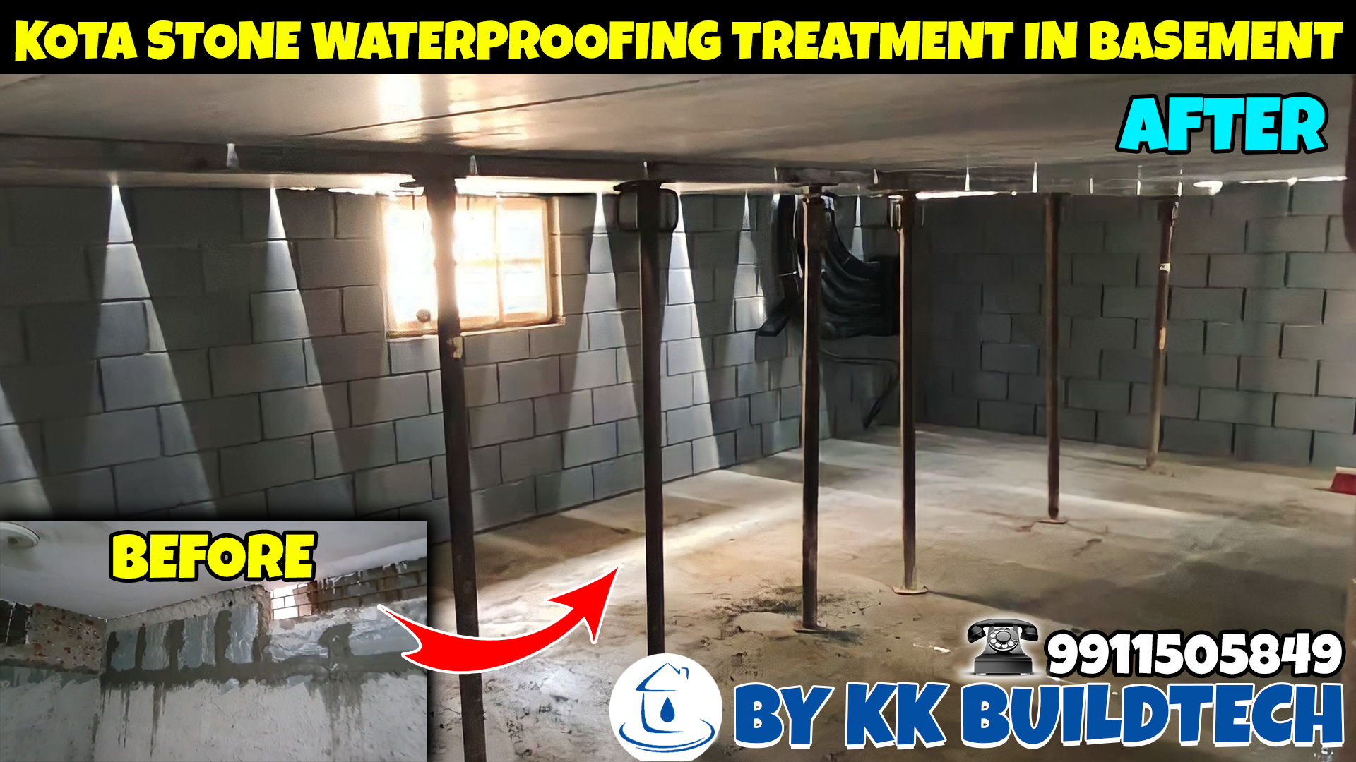 Kota stone Waterproofing treatment in basement